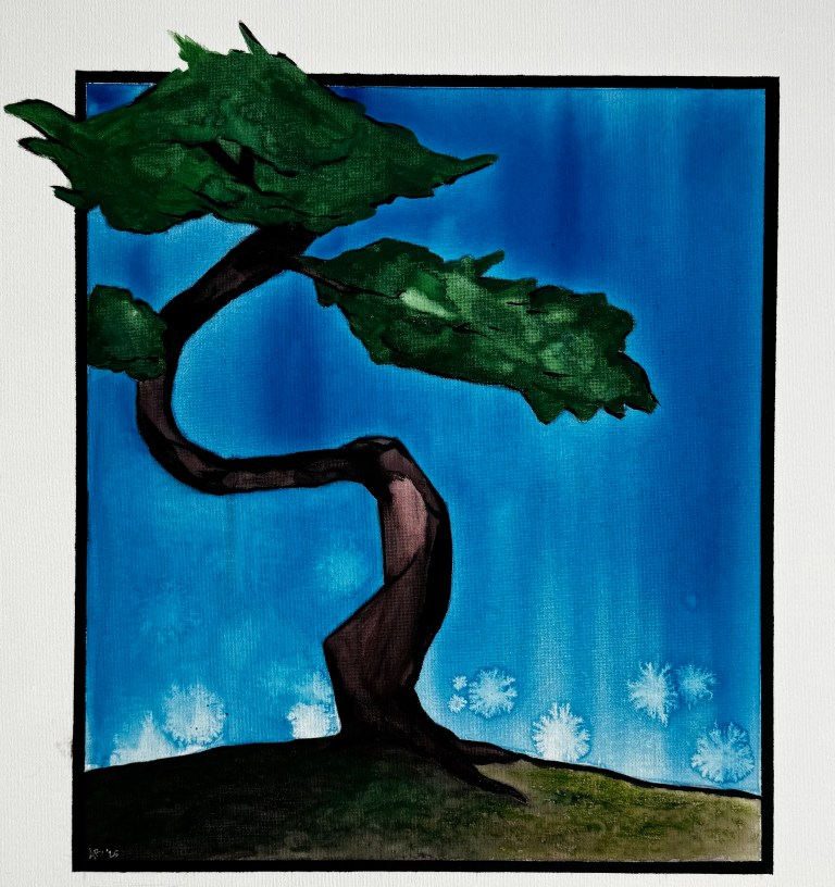 watercolor of a bonsai tree